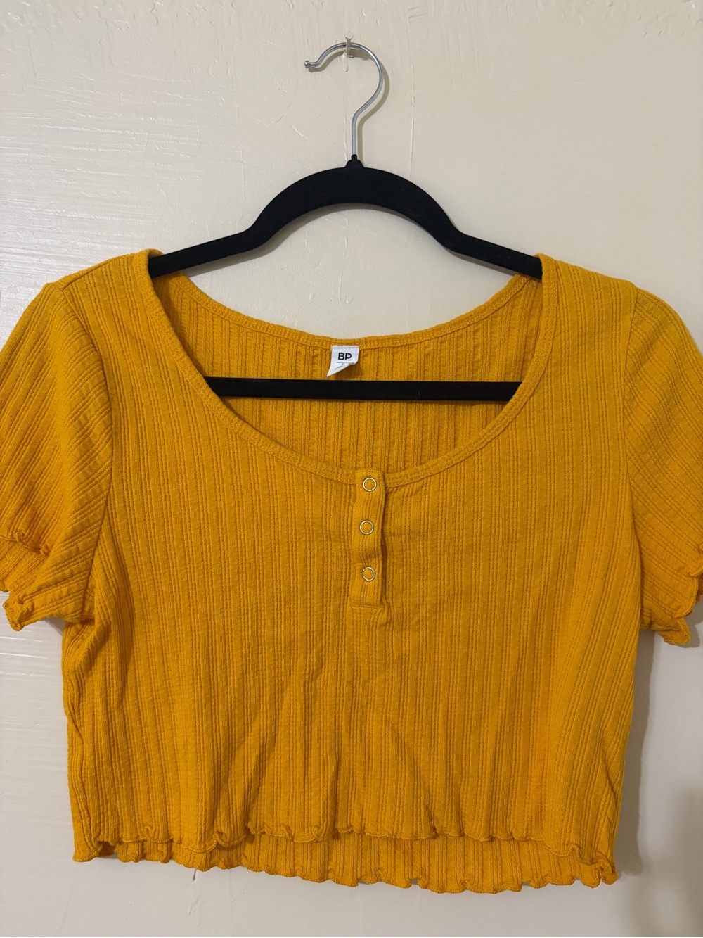 bp Mustard Ribbed Scoop Neck Cropped Top